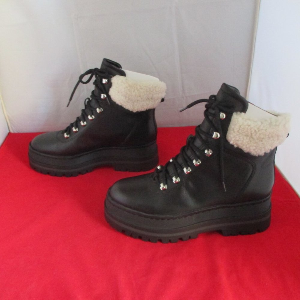 Marc Fisher Black Lace Up Boots with Cream Accents